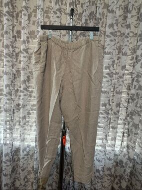Flax Linen Pull-On Pants in Taupe-Beige